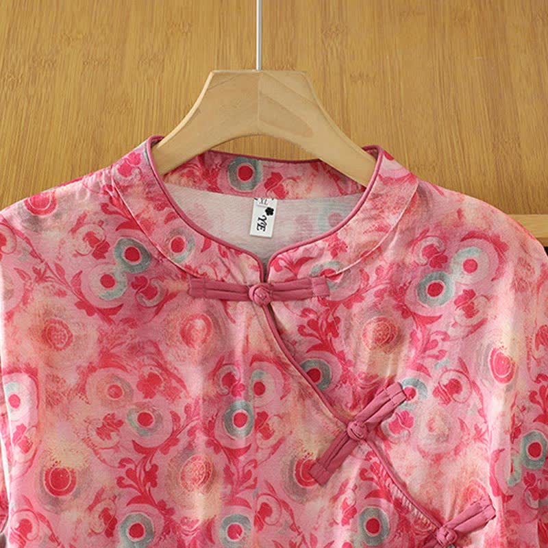Nimara Ritual Summer Elegant Mandarin Collar Side Slit Floral Print Women's Sleeveless Shirts