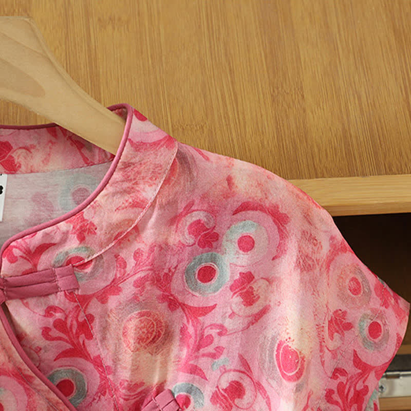 Nimara Ritual Summer Elegant Mandarin Collar Side Slit Floral Print Women's Sleeveless Shirts