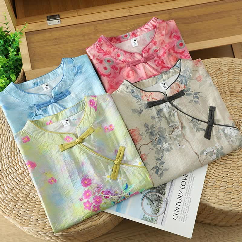 Nimara Ritual Summer Elegant Mandarin Collar Side Slit Floral Print Women's Sleeveless Shirts