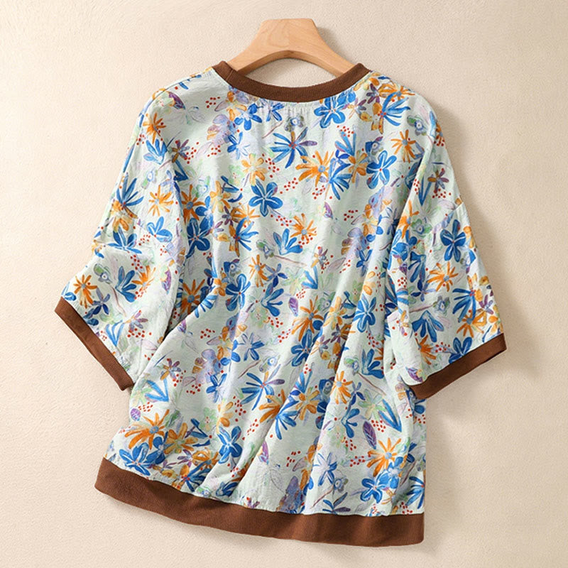 Nimara Ritual Summer Vintage Crew Neck Floral Print Women's Short Sleeve T-Shirts