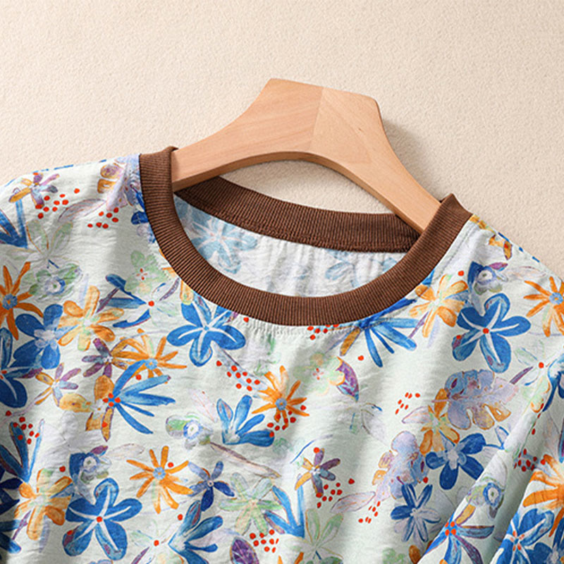 Nimara Ritual Summer Vintage Crew Neck Floral Print Women's Short Sleeve T-Shirts