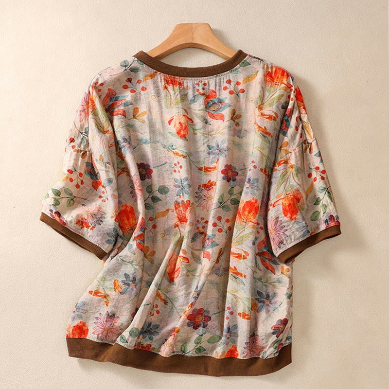 Nimara Ritual Summer Vintage Crew Neck Floral Print Women's Short Sleeve T-Shirts