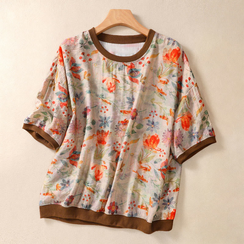 Nimara Ritual Summer Vintage Crew Neck Floral Print Women's Short Sleeve T-Shirts