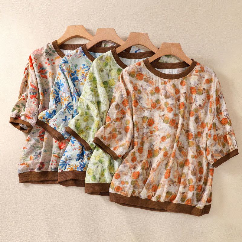 Nimara Ritual Summer Vintage Crew Neck Floral Print Women's Short Sleeve T-Shirts