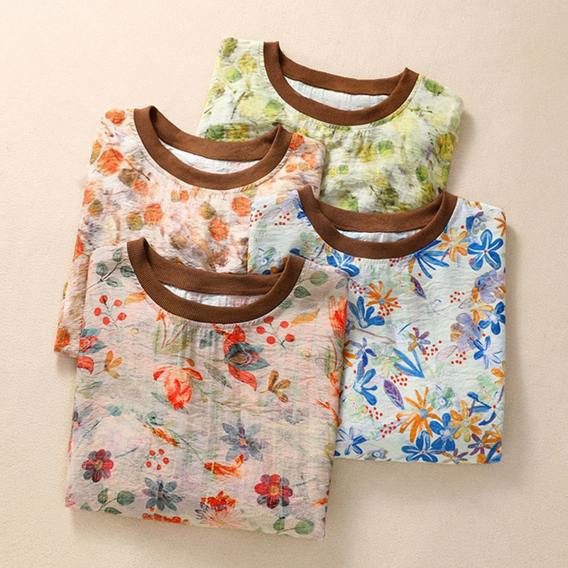 Nimara Ritual Summer Vintage Crew Neck Floral Print Women's Short Sleeve T-Shirts