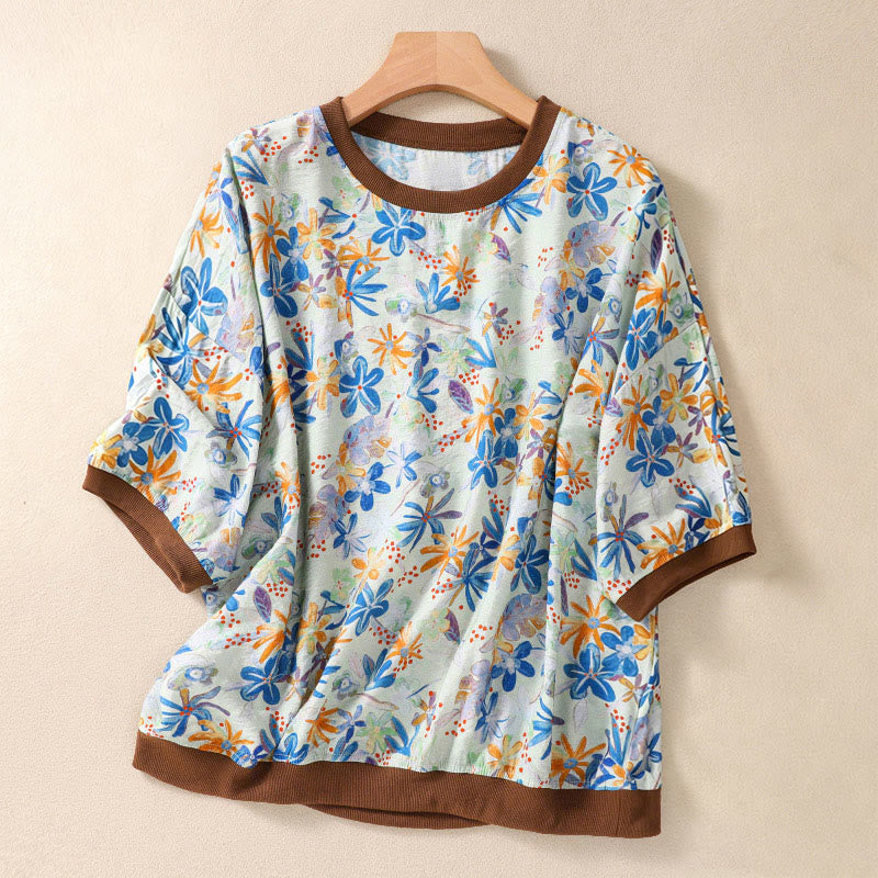 Nimara Ritual Summer Vintage Crew Neck Floral Print Women's Short Sleeve T-Shirts