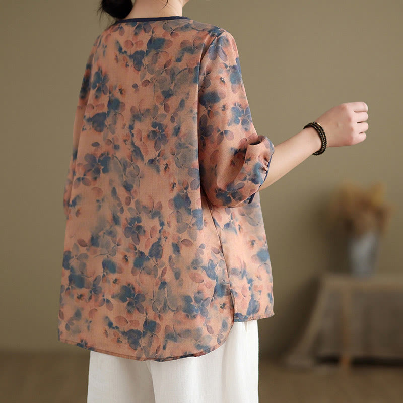 Nimara Ritual Summer Vintage Floral V-Neck Women's Elbow-Length Sleeve Shirts