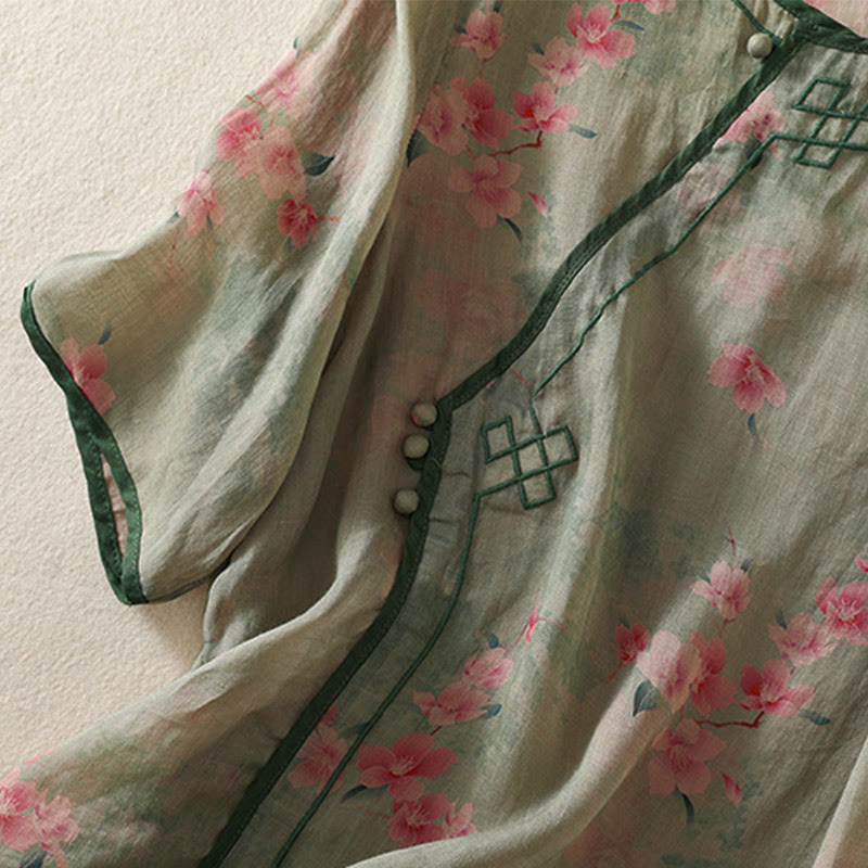 Nimara Ritual Summer Frog Button Floral Crew Neck Women's Elbow-Length Sleeve Shirts