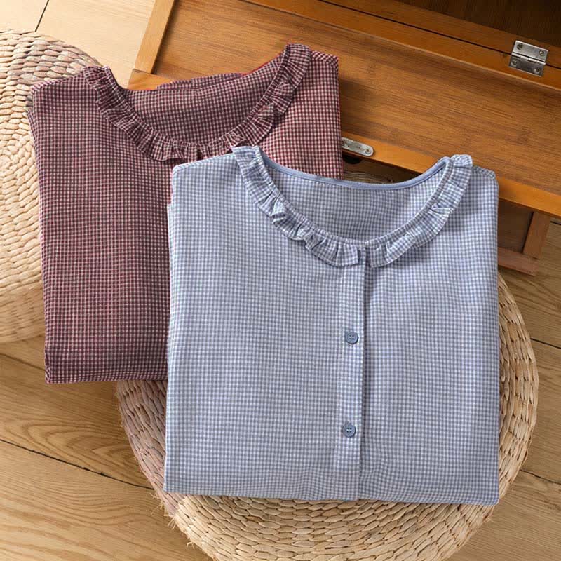 Nimara Ritual Spring Button-Up Gingham Women's Long Sleeve Shirts
