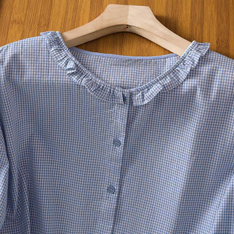 Nimara Ritual Spring Button-Up Gingham Women's Long Sleeve Shirts