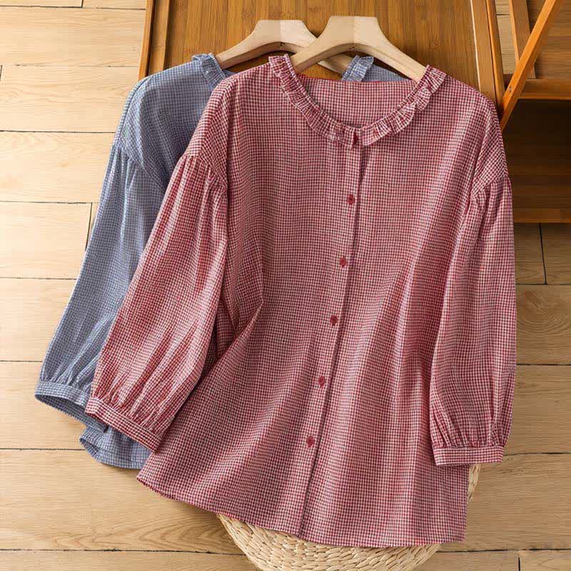 Nimara Ritual Spring Button-Up Gingham Women's Long Sleeve Shirts