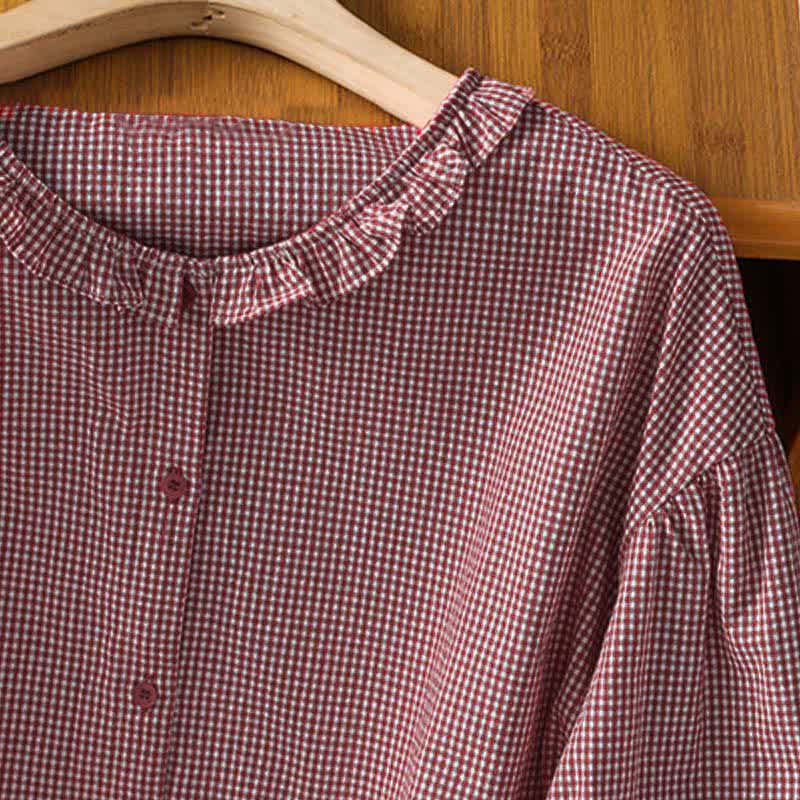 Nimara Ritual Spring Button-Up Gingham Women's Long Sleeve Shirts