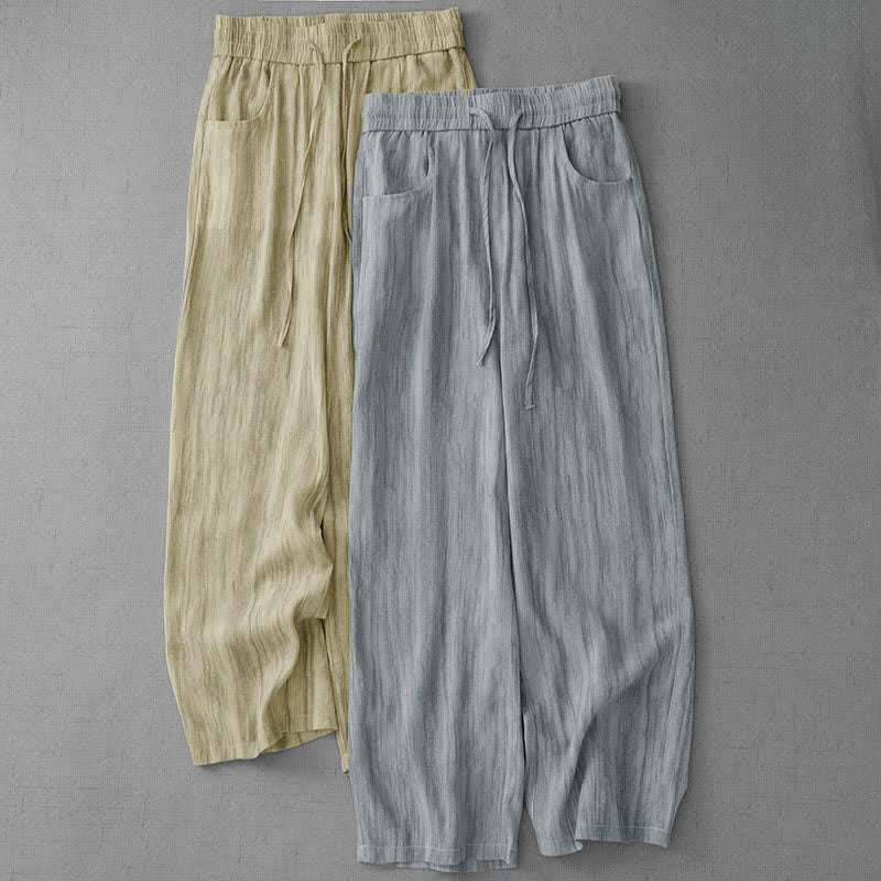 Nimara Ritual Summer Casual Drawstring Stripe Elastic Waist Women's Straight Leg Pants With Pockets