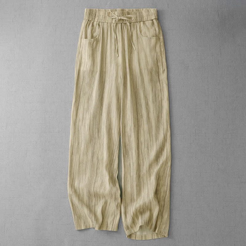 Nimara Ritual Summer Casual Drawstring Stripe Elastic Waist Women's Straight Leg Pants With Pockets