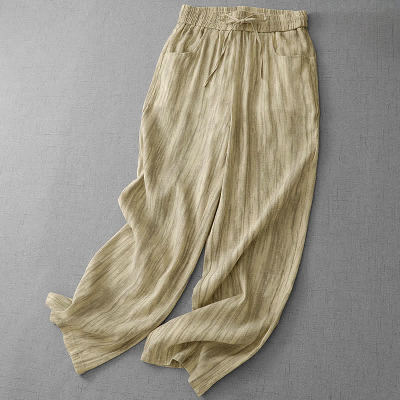 Nimara Ritual Summer Casual Drawstring Stripe Elastic Waist Women's Straight Leg Pants With Pockets