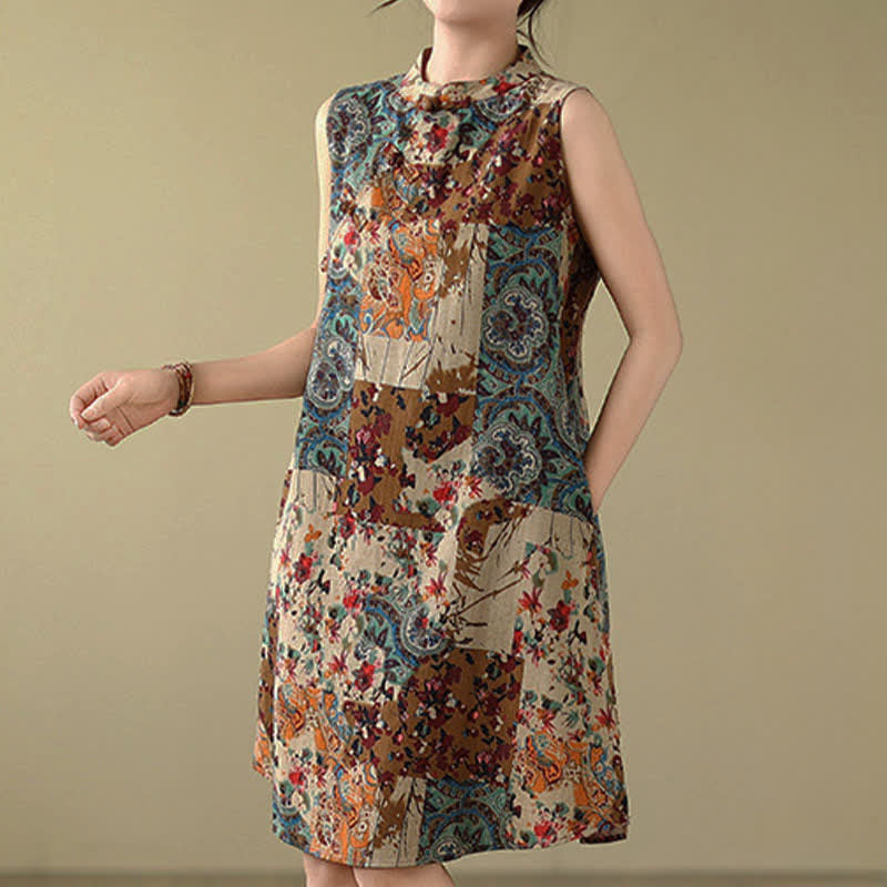 Nimara Ritual Summer Paisley Floral Women's Summer Sleeveless Dress With Pockets