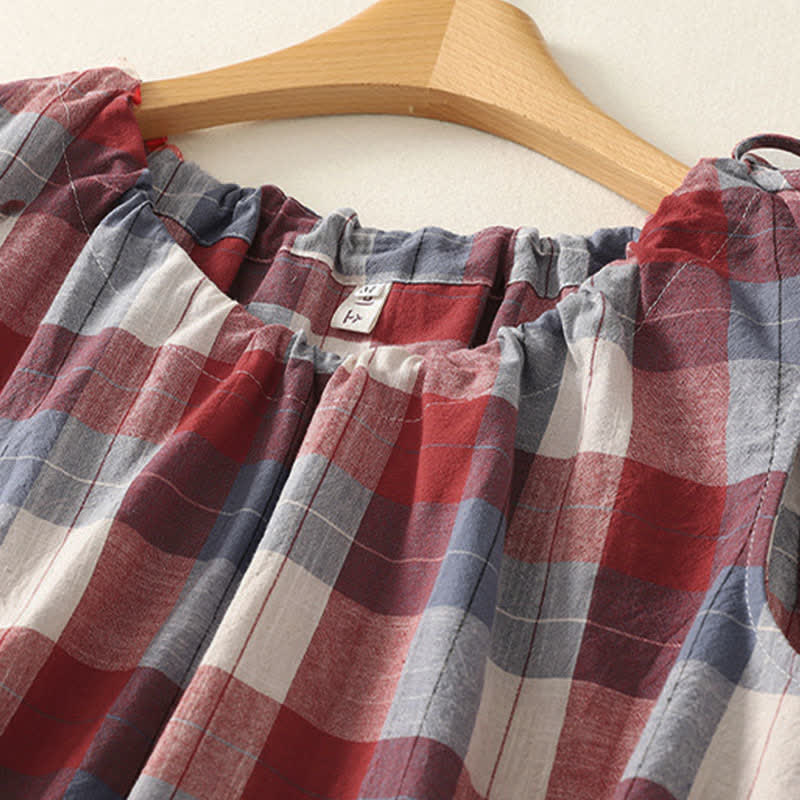 Nimara Ritual Summer Casual Crew Neck Plaid Pattern Women's Sleeveless Shirts Tank Top