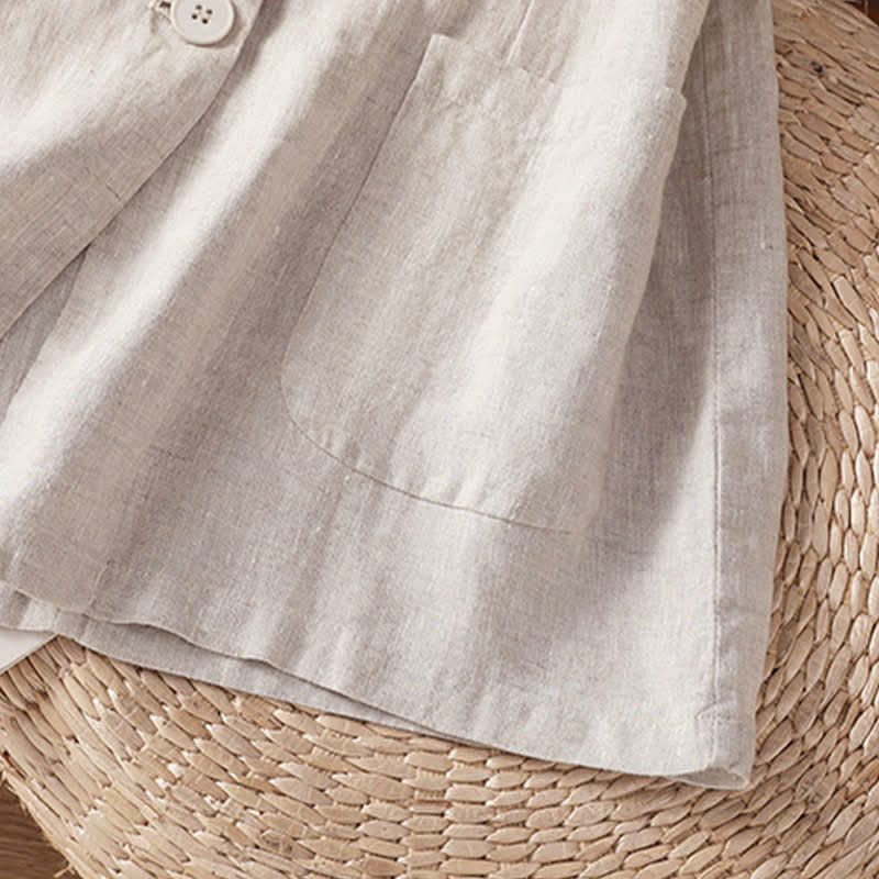 Nimara Ritual Summer Casual Button-Up Solid V-Neck Women's Short Sleeve Shirts With Pockets