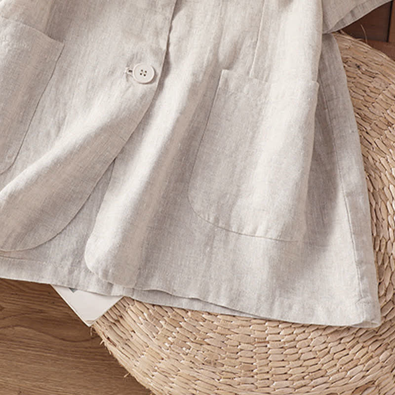 Nimara Ritual Summer Casual Button-Up Solid V-Neck Women's Short Sleeve Shirts With Pockets