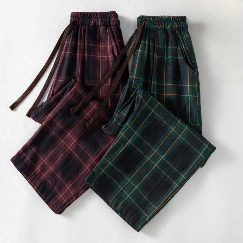 Nimara Ritual Spring Casual Drawstring Plaid Pattern Elastic Waist Cropped Women's Harem Pants With Pockets
