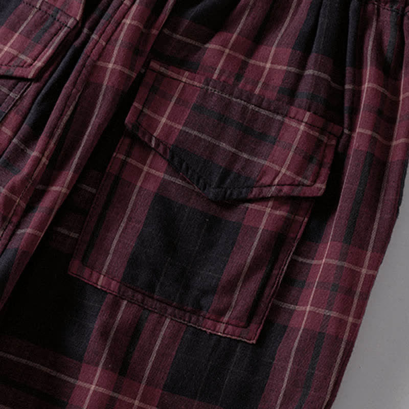 Nimara Ritual Spring Casual Drawstring Plaid Pattern Elastic Waist Cropped Women's Harem Pants With Pockets