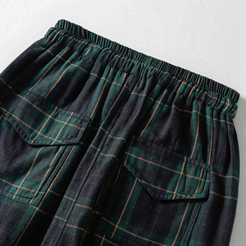 Nimara Ritual Spring Casual Drawstring Plaid Pattern Elastic Waist Cropped Women's Harem Pants With Pockets