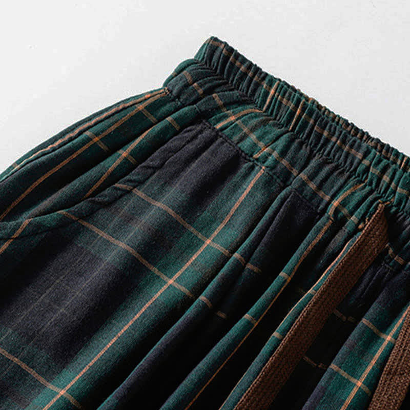 Nimara Ritual Spring Casual Drawstring Plaid Pattern Elastic Waist Cropped Women's Harem Pants With Pockets
