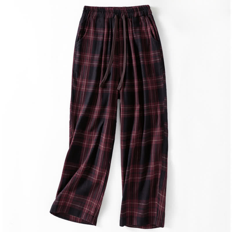 Nimara Ritual Spring Casual Drawstring Plaid Pattern Elastic Waist Cropped Women's Harem Pants With Pockets