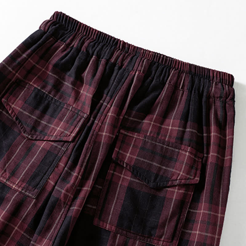 Nimara Ritual Spring Casual Drawstring Plaid Pattern Elastic Waist Cropped Women's Harem Pants With Pockets