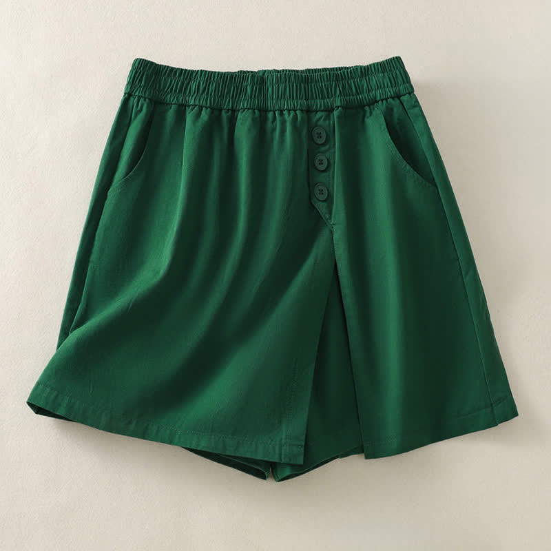 Nimara Ritual Summer Casual Decorative Buttons Solid Women's Shorts With Pockets