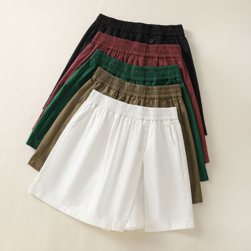 Nimara Ritual Summer Casual Decorative Buttons Solid Women's Shorts With Pockets