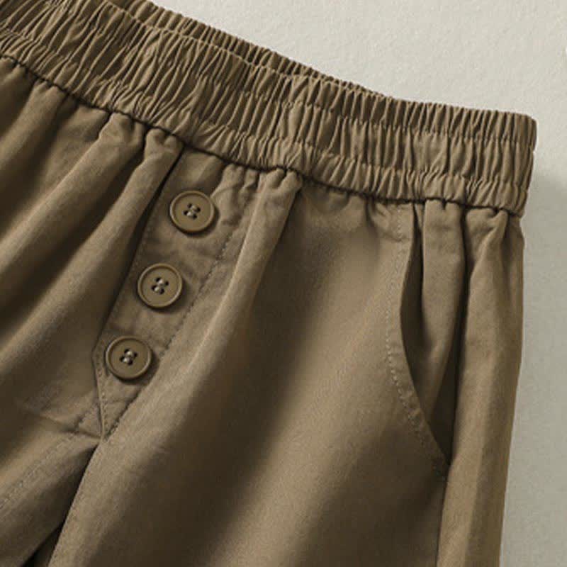 Nimara Ritual Summer Casual Decorative Buttons Solid Women's Shorts With Pockets