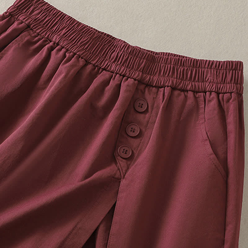 Nimara Ritual Summer Casual Decorative Buttons Solid Women's Shorts With Pockets