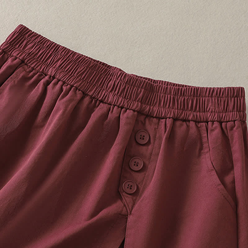 Nimara Ritual Summer Casual Decorative Buttons Solid Women's Shorts With Pockets