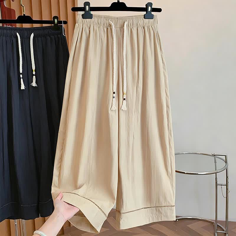 Nimara Ritual Spring Summer Casual Drawstring Solid Cropped Women's Wide Leg Pants With Pockets