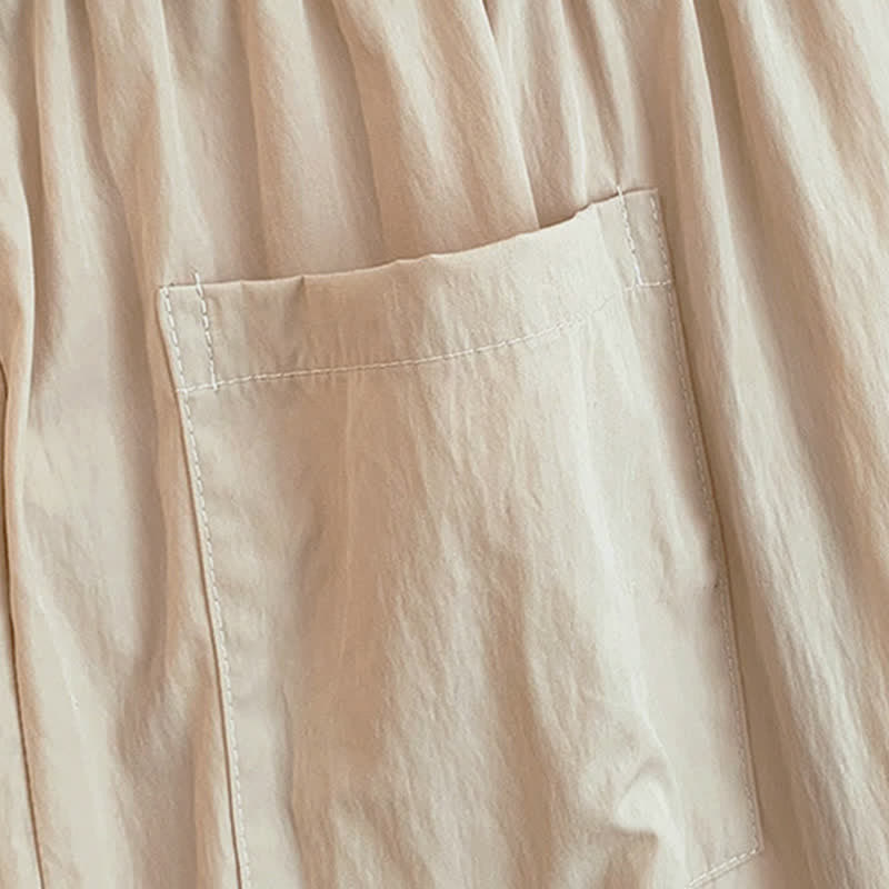 Nimara Ritual Spring Summer Casual Drawstring Solid Cropped Women's Wide Leg Pants With Pockets