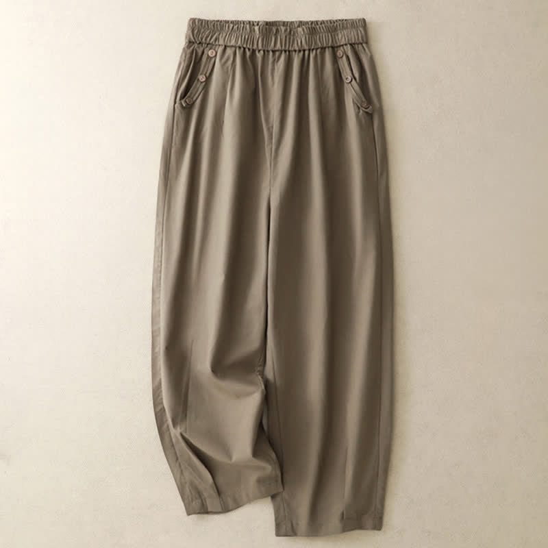 Nimara Ritual Spring Summer Casual Decorative Buttons Solid Cropped Pants Women's Harem Pants With Pocket