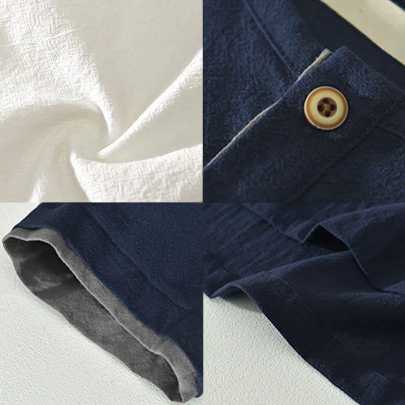 Nimara Ritual Summer Casual Minimalist Two Buttons Solid Cotton Linen Men's Short Sleeve Shirts