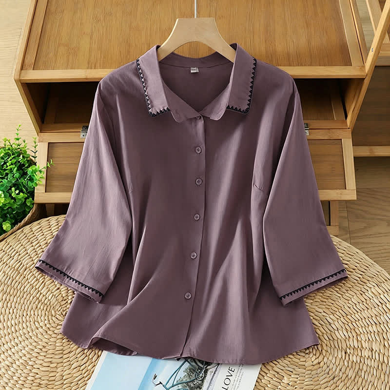 Nimara Ritual Summer Casual Minimalist Wavy Line Button-Up Solid Women's Short Sleeve Shirts