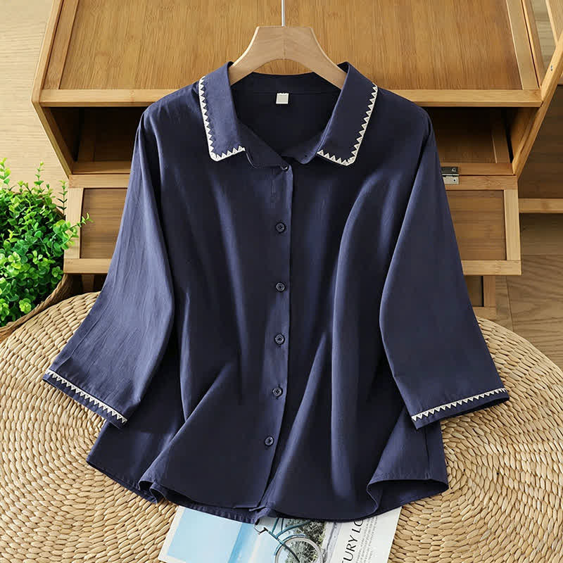 Nimara Ritual Summer Casual Minimalist Wavy Line Button-Up Solid Women's Short Sleeve Shirts
