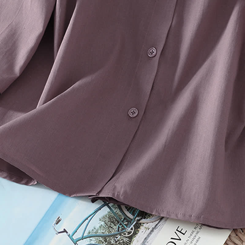 Nimara Ritual Summer Casual Minimalist Wavy Line Button-Up Solid Women's Short Sleeve Shirts