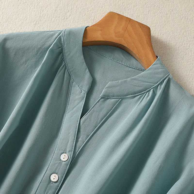 Nimara Ritual Summer Casual Mandarin Collar Half Button Solid Puff Sleeve Women's Short Sleeve Shirts