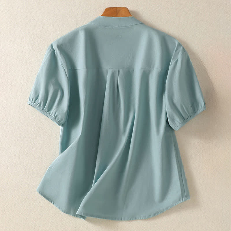 Nimara Ritual Summer Casual Mandarin Collar Half Button Solid Puff Sleeve Women's Short Sleeve Shirts