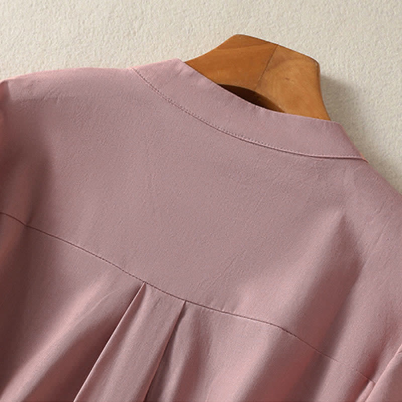 Nimara Ritual Summer Casual Mandarin Collar Half Button Solid Puff Sleeve Women's Short Sleeve Shirts