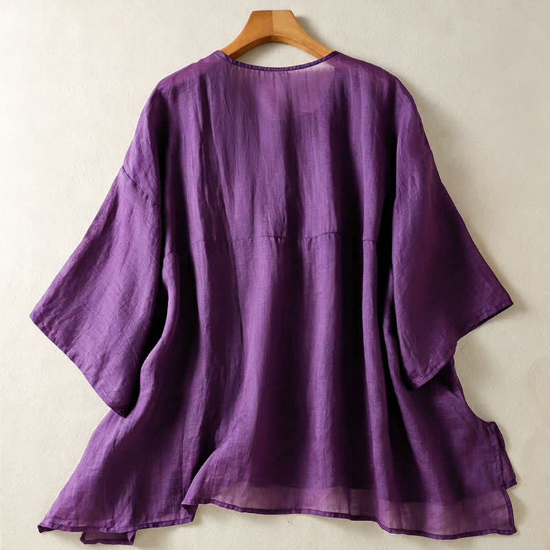 Nimara Ritual Summer Casual Boho Patch Pocket Half Button Solid Bell Sleeve Women's Short Sleeve Shirts