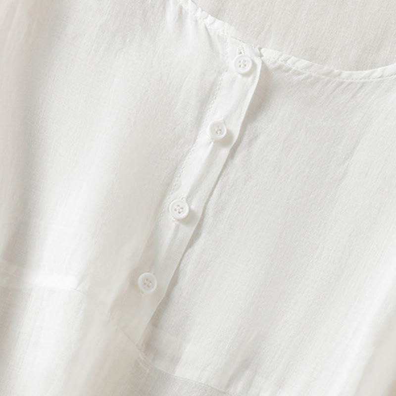 Nimara Ritual Summer Casual Boho Patch Pocket Half Button Solid Bell Sleeve Women's Short Sleeve Shirts