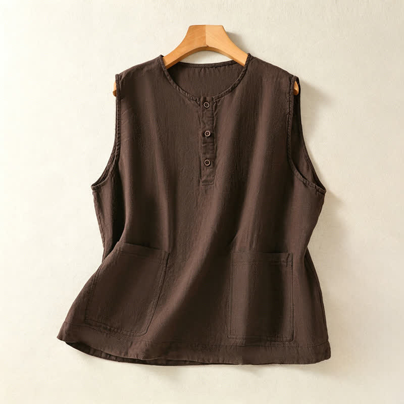 Nimara Ritual Summer Casual Minimalist Button-Up Solid Women's Sleeveless Shirts Tank Top With Patch Pocket