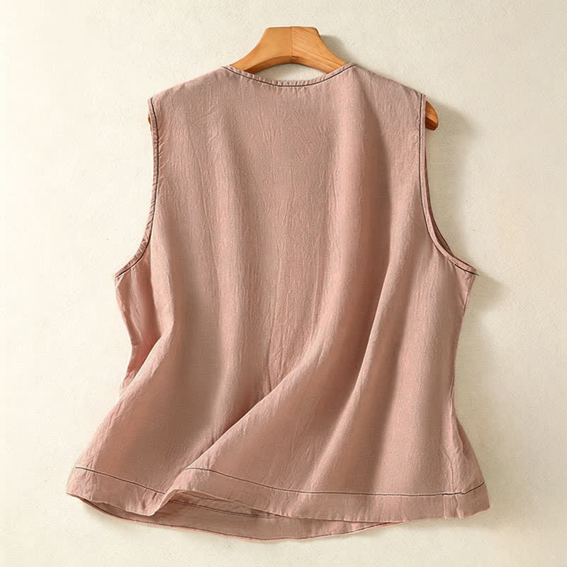 Nimara Ritual Summer Casual Minimalist Button-Up Solid Women's Sleeveless Shirts Tank Top With Patch Pocket