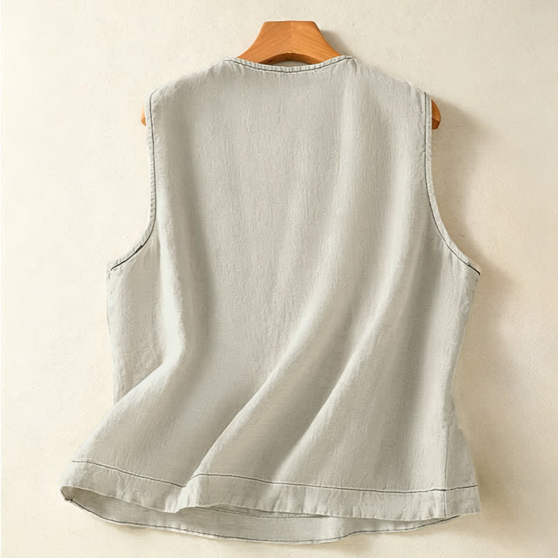 Nimara Ritual Summer Casual Minimalist Button-Up Solid Women's Sleeveless Shirts Tank Top With Patch Pocket