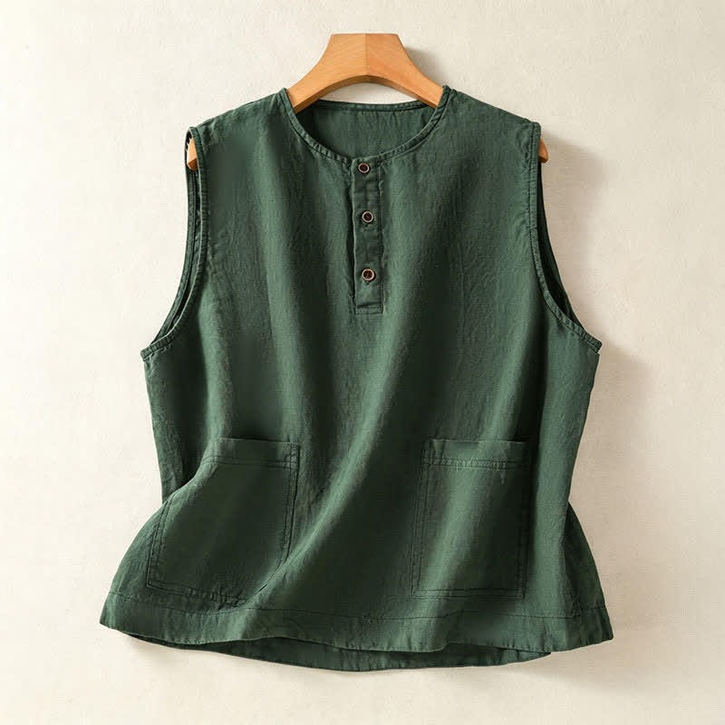 Nimara Ritual Summer Casual Minimalist Button-Up Solid Women's Sleeveless Shirts Tank Top With Patch Pocket